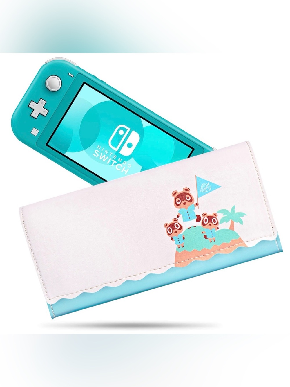 Cute Animal Crossing Print Switch Lite Carry Case - Turquoise and White